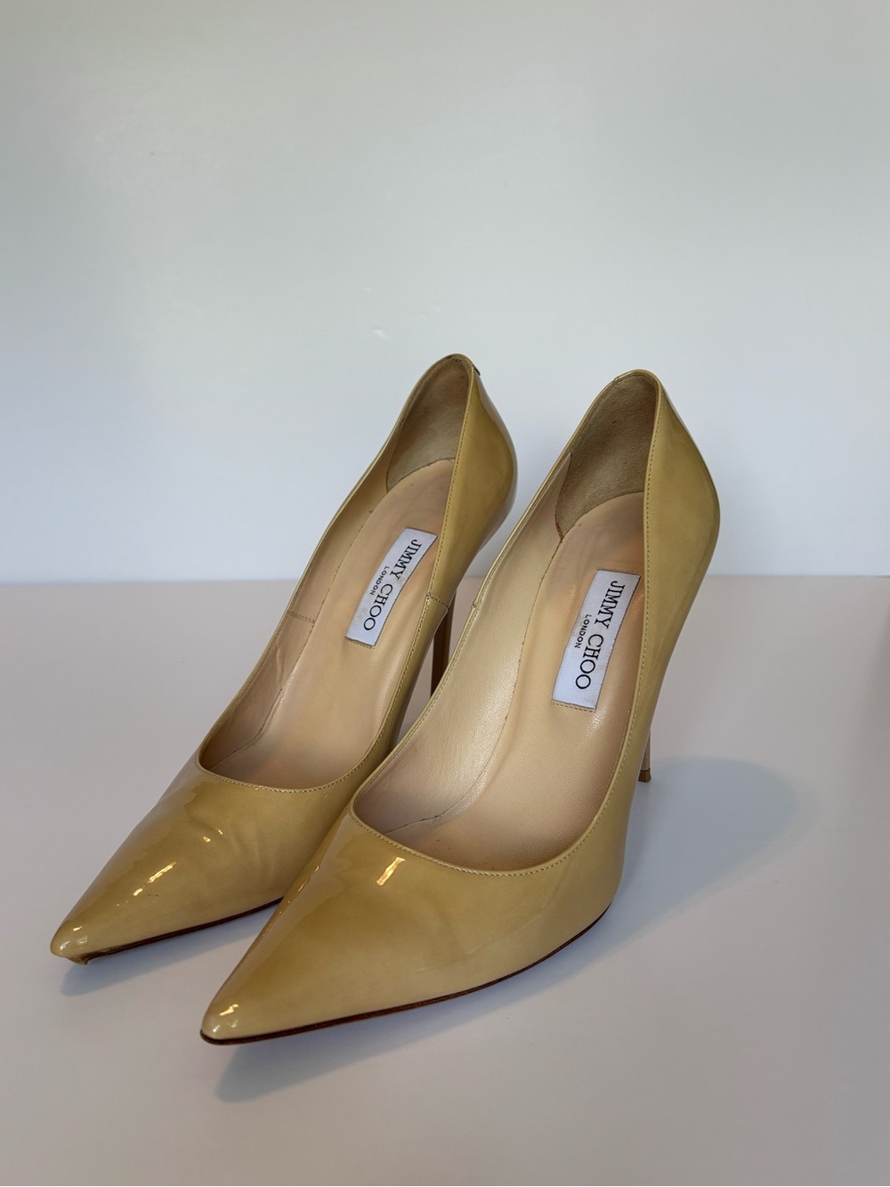 Jimmy Choo Vintage Tan Patent Leather Pointed-Toe Pumps (Size 41)